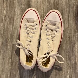 Converse White Canvas Low-Top Sneakers with Red Trim